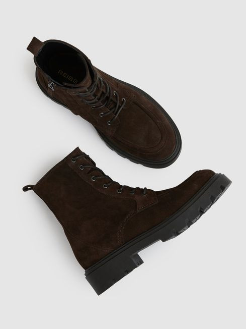 Leather Lace-Up Boots in Chocolate | Reiss US