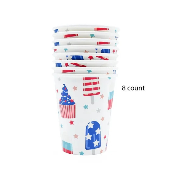 Disposable Ice Pops and Ice Cream Cones Paper Party Cups, Red/White/Blue, 9 oz, 8 Count, Patrioti... | Walmart (US)