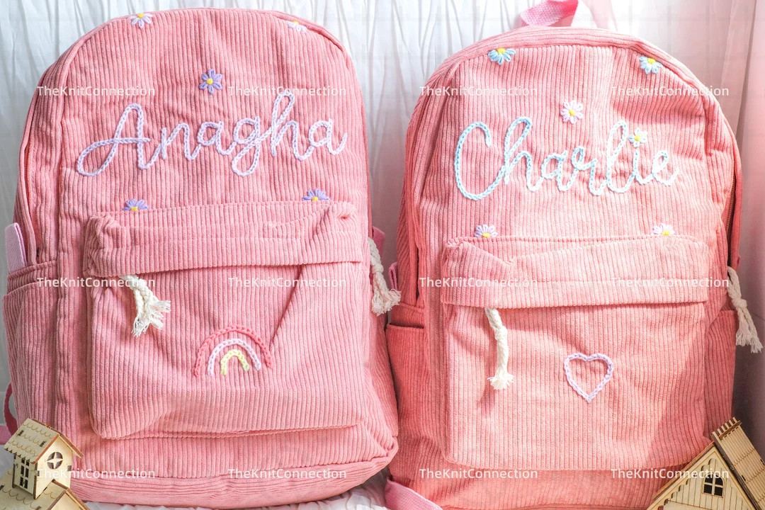 Personalized Corduroy Backpacks: Handmade School Bags With Custom Embroidery for Kids and Toddler... | Etsy (US)
