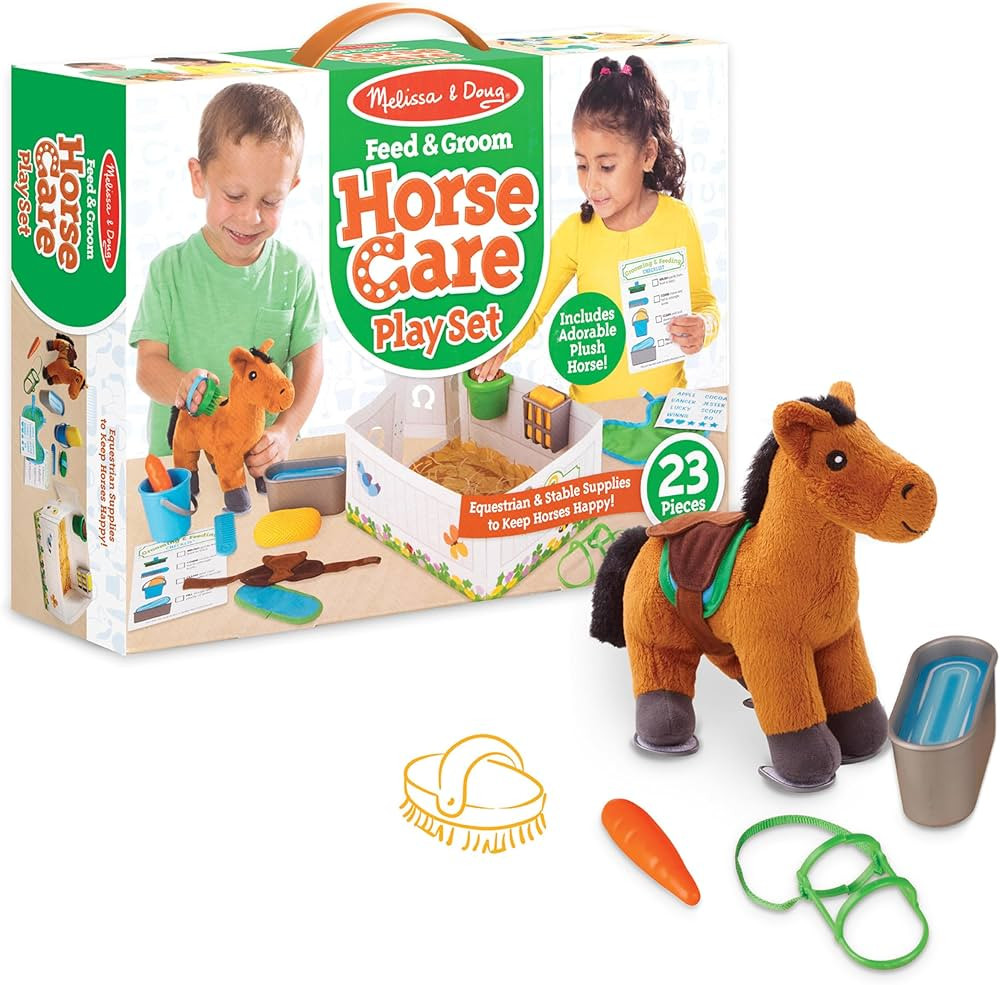 Melissa & Doug Feed & Groom Horse Care Play Set with Plush Stuffed Animal (23 pcs) Pretend Play H... | Amazon (US)