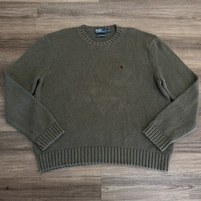 Vtg Polo Ralph Lauren Sweater Crew Neck Cotton Knit Chunky Green Mens 2XL | eBay US