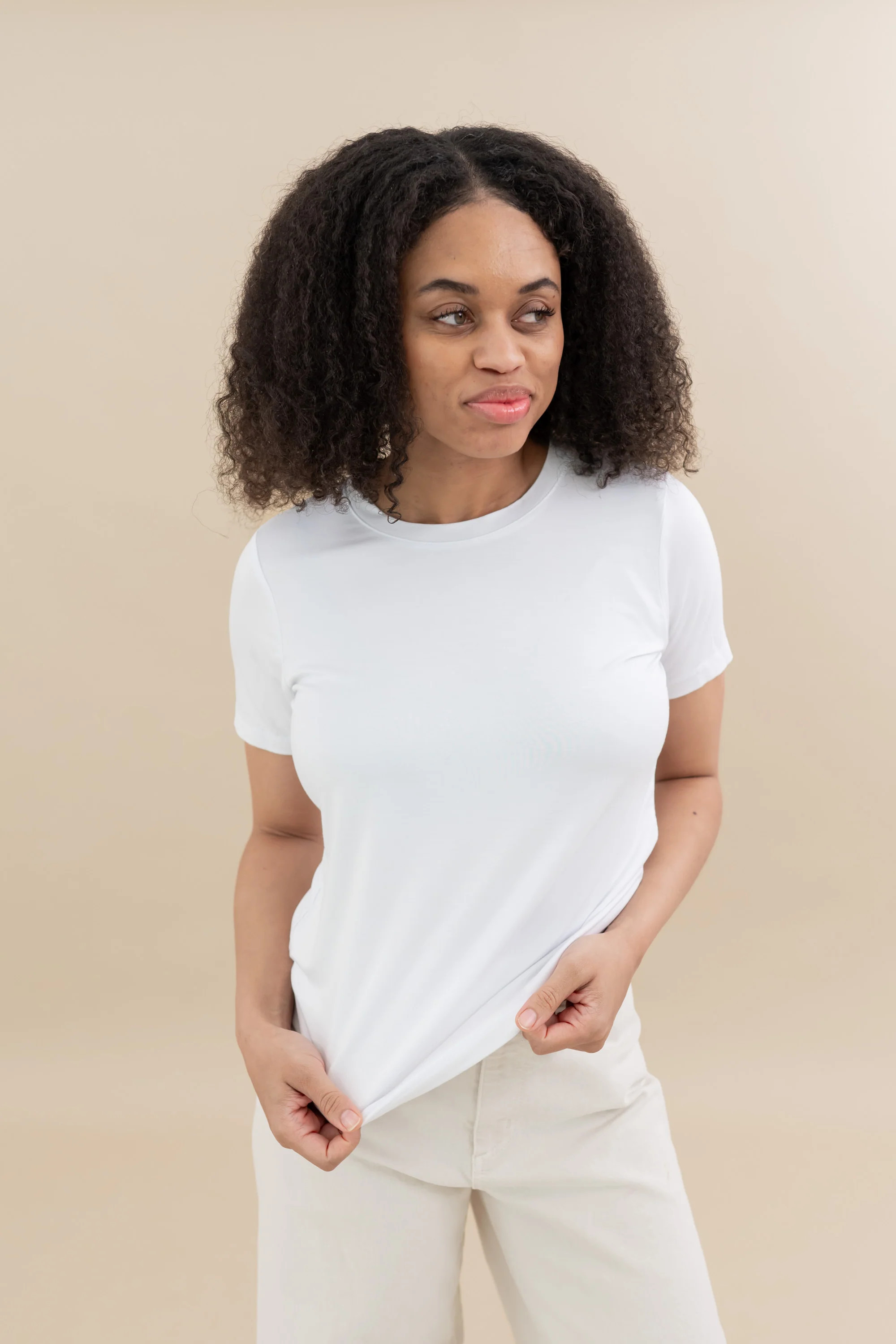 Bamboo Women's Crew Neck Tee in Snow | Kyte Living