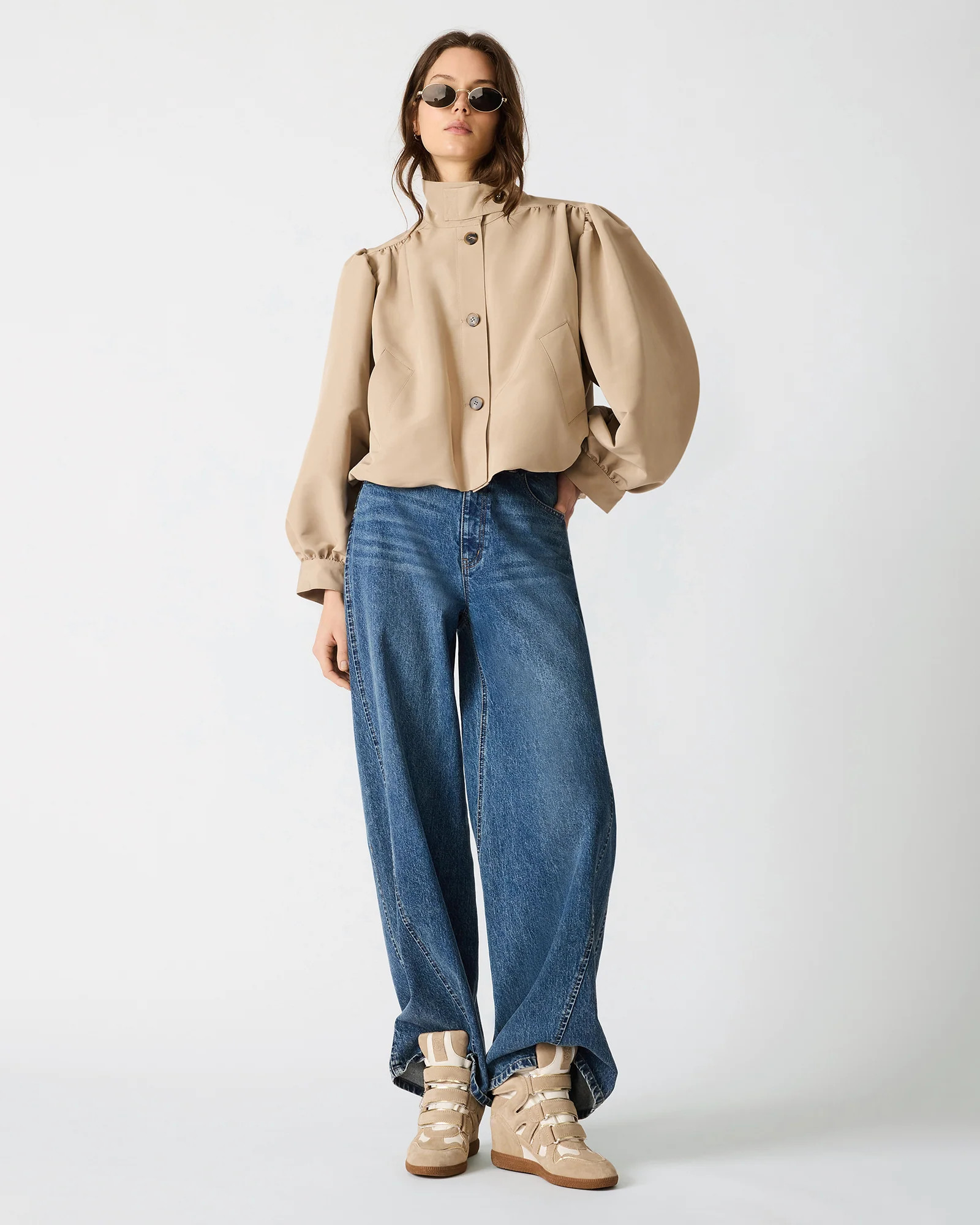 DEEDEE Tan Long-Sleeved Button-Up Collared Women's Jacket | Steve Madden (US)