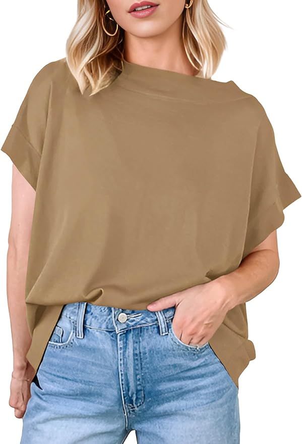 Tankaneo Womens Oversized Cap Sleeve Summer Tops Boat Neck Batwing Loose Casual Basic Tshirts | Amazon (US)