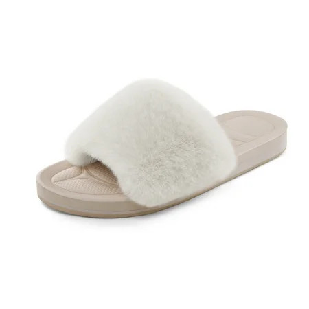 Dream Pairs Women's Fashion Fuzzy House Slippers Fluffy Fur Open Toe Slides Shoes DSL219W CREAMY/WHI | Walmart (US)