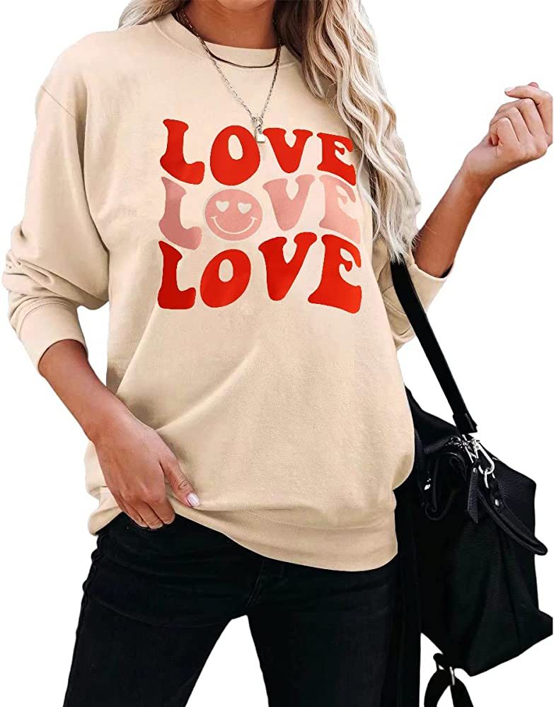 CM C&M WODRO Women Love Long Sleeve Word Print Sweatshirt Valentines Day Funny Grahic Pullover Bl... | Amazon (US)