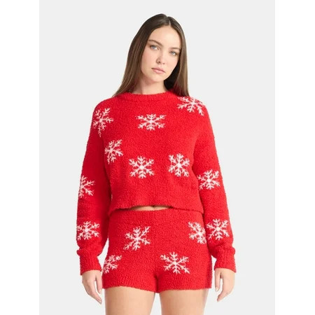 No Boundaries Christmas Plush Sweater and Shorts Set, 2-Piece, Women’s | Walmart (US)