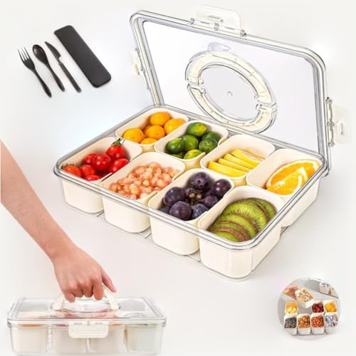 Divided Serving Tray with Lid and Handle,Snackle Box,Portable Snack box container with 8 Compartments,Food Storage Containers for Veggie,Fruit,- Serving Platter for Picnic,Party,Holidays and Travel | Amazon (US)