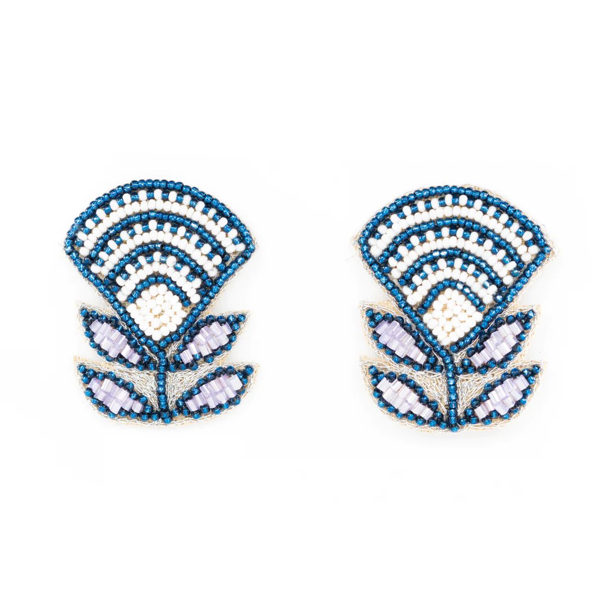 Block Print Flower Earrings in Navy | Beth Ladd Collections