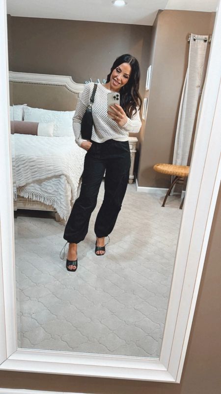 TGIF! Check out this cute perforated sweater! It’s so cute to go over five tops and camis. Impaired it with my parachute pants…yes you read that right! 😆 Everything is so affordable, and the entire look is from Walmart🖤🖤🖤

#LTKstyletip #LTKover40 #LTKVideo