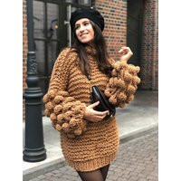 Beige Chunky Sweater Bubble Cardigan Crochet Knit Brown Oversized Wool | Etsy (US)