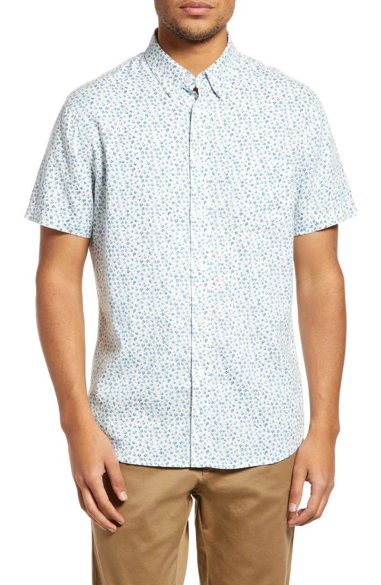 Carson Floral Short Sleeve Linen Blend Button-Up Shirt | Nordstrom