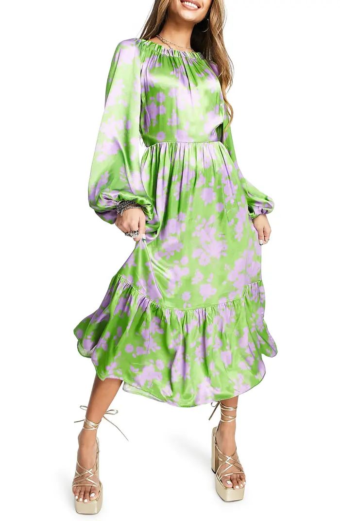 TOPSHOP Floral Long Sleeve Satin Dress | Nordstrom | Nordstrom