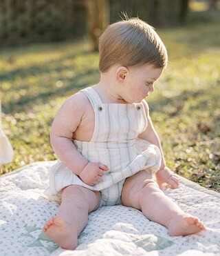 x Kristin Ellen Hockman Baby Boys Newborn-24 Months Hugo Green Stripe Linen Sunsuit Bubble | Dillard's