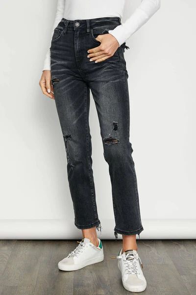 Risen Black Wash Straight Leg Jeans | Social Threads