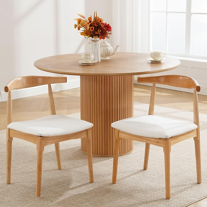 Wood Dining Chairs Set of 2, Linen Fabric Dining Chairs with Open Curved Back, Mid Century Modern... | Amazon (US)