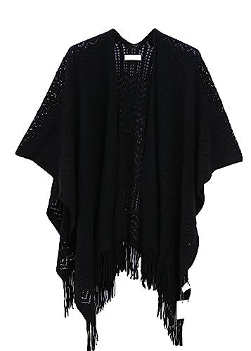 Knit Shawl Wrap for Women - Soul Young Ladies Fringe Knitted Poncho Cardigan Cape | Amazon (US)