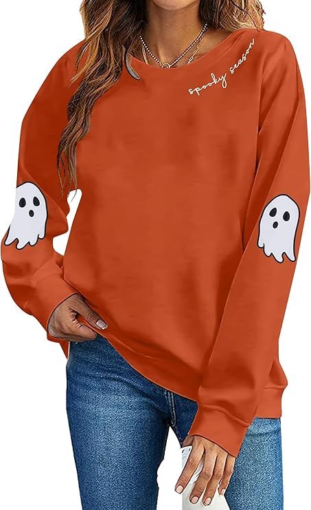 HEBBE Spooky Season Sweatshirts Halloween Ghost Sweatshirt Women - Halloween Graphic Crewneck Top... | Amazon (US)