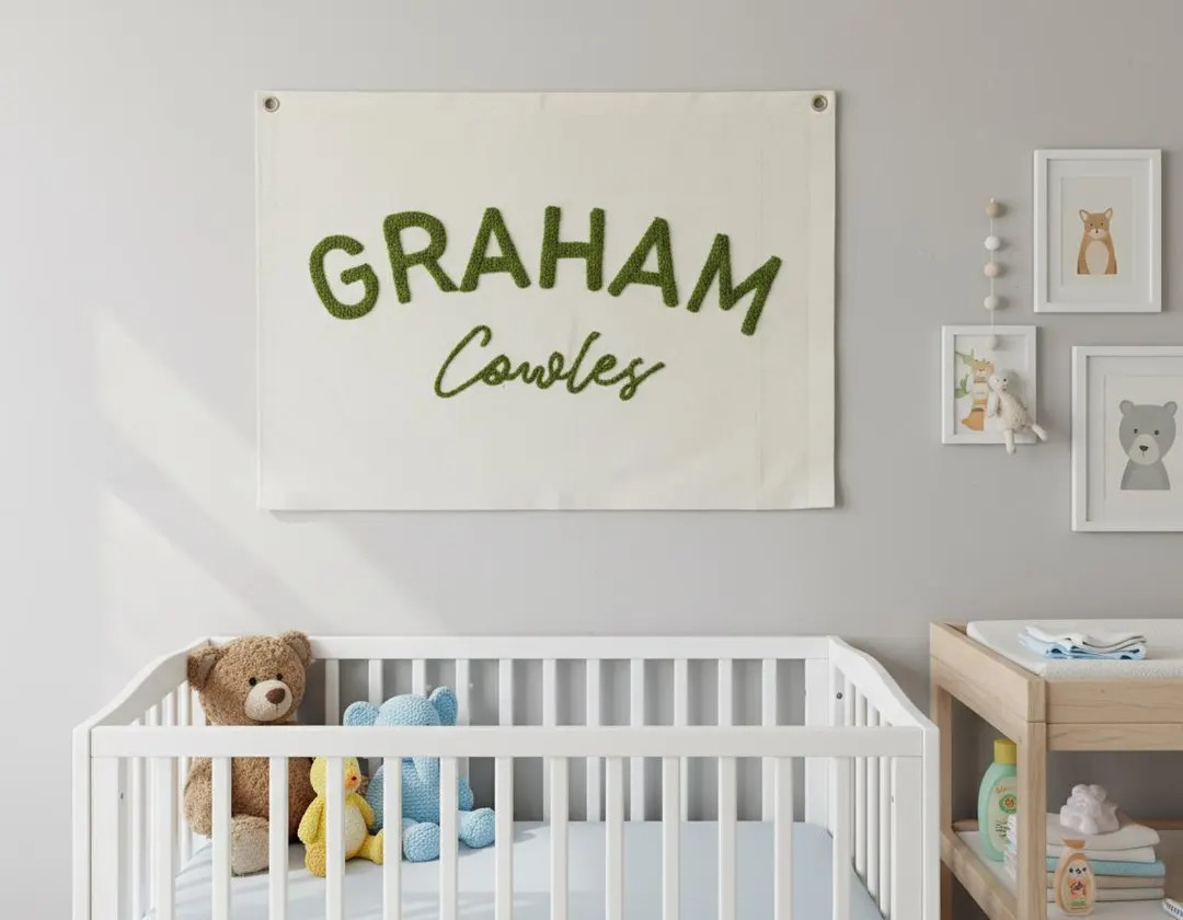 Custom Embroidered Baby Name Canvas Flag:Nursery Wall Decor,Baby name Banner,kids room decor | Etsy (US)