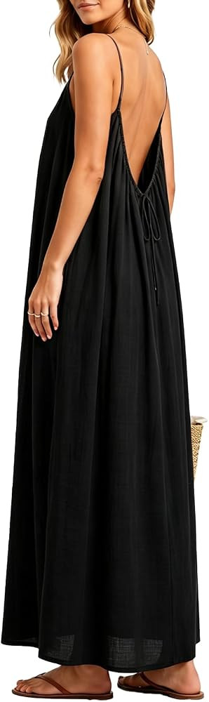 Women's Long Sleeveless Backless Cami Dress, Comfortable Casual Loungewear for Summer Indoor Use | Amazon (US)