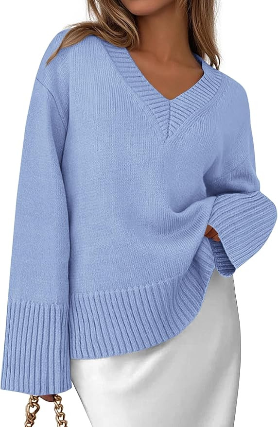 PRETTYGARDEN Womens V Neck Sweaters Fall Trendy 2025 Casual Long Sleeve Oversized Cozy Pullover S... | Amazon (US)