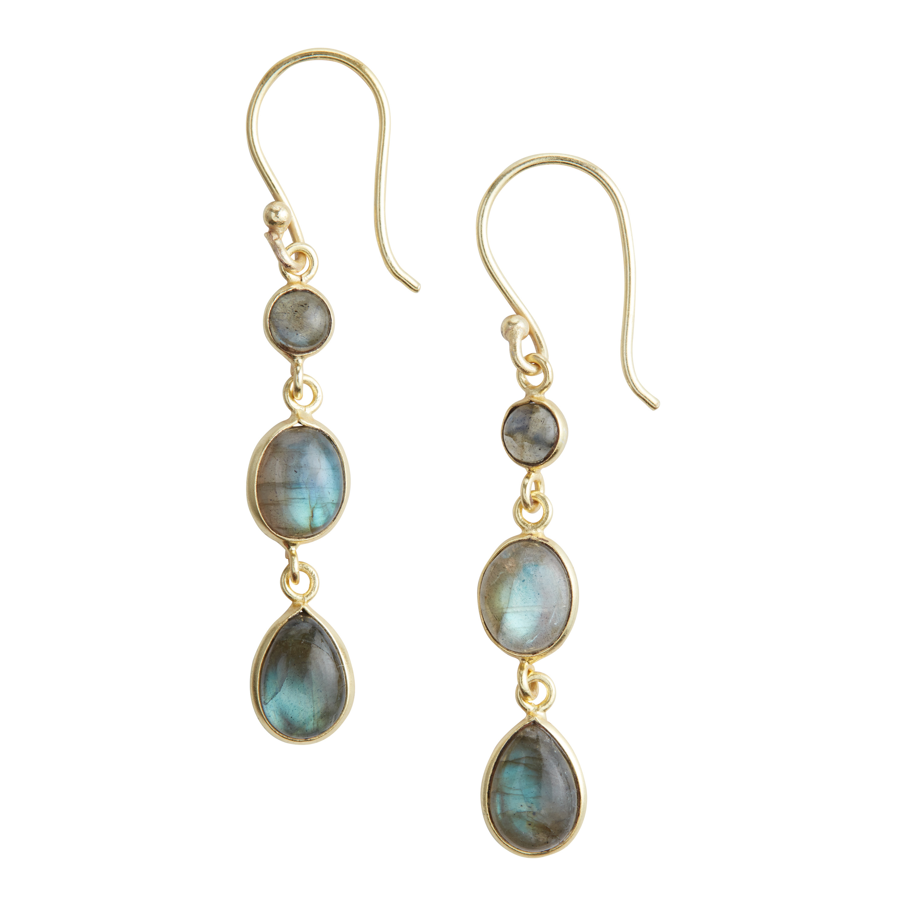Gold And Semiprecious Labradorite Three Tier Dangle Earrings | World Market