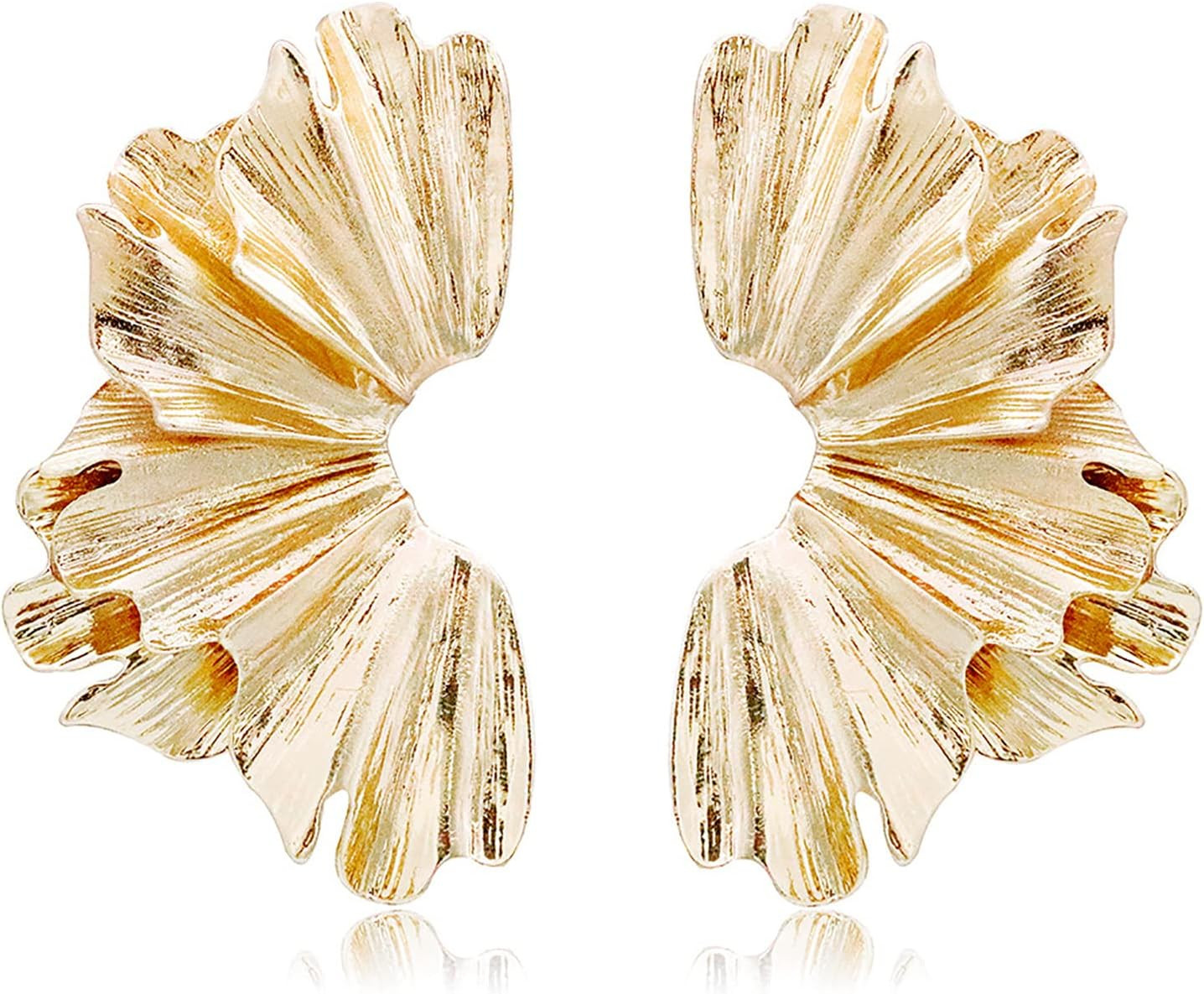 Gold Statement Earrings for Women Large Geometric Dangle Earrings Bohemian Ginkgo Leaf Heart Flow... | Amazon (US)