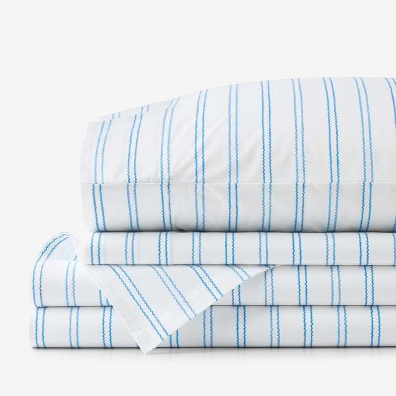 Blossoms and Stripes Classic Cool Cotton Percale Bed Sheet Set - Squiggle Stripe, Twin | The Company Store