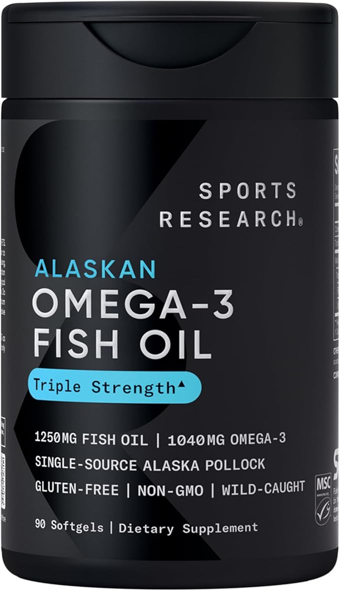 Sports Research® Omega-3 Fish Oil 1250 - Triple Strength Fish Oil Supplement from Wild Alaska Po... | Amazon (US)