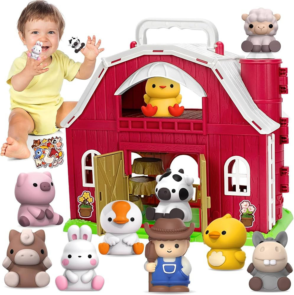 KMUYSL Toys for 1 2 3 Years Old Boys Girls, Big Red Barn Farm Animal Playset for Boys Girls, Lear... | Amazon (US)