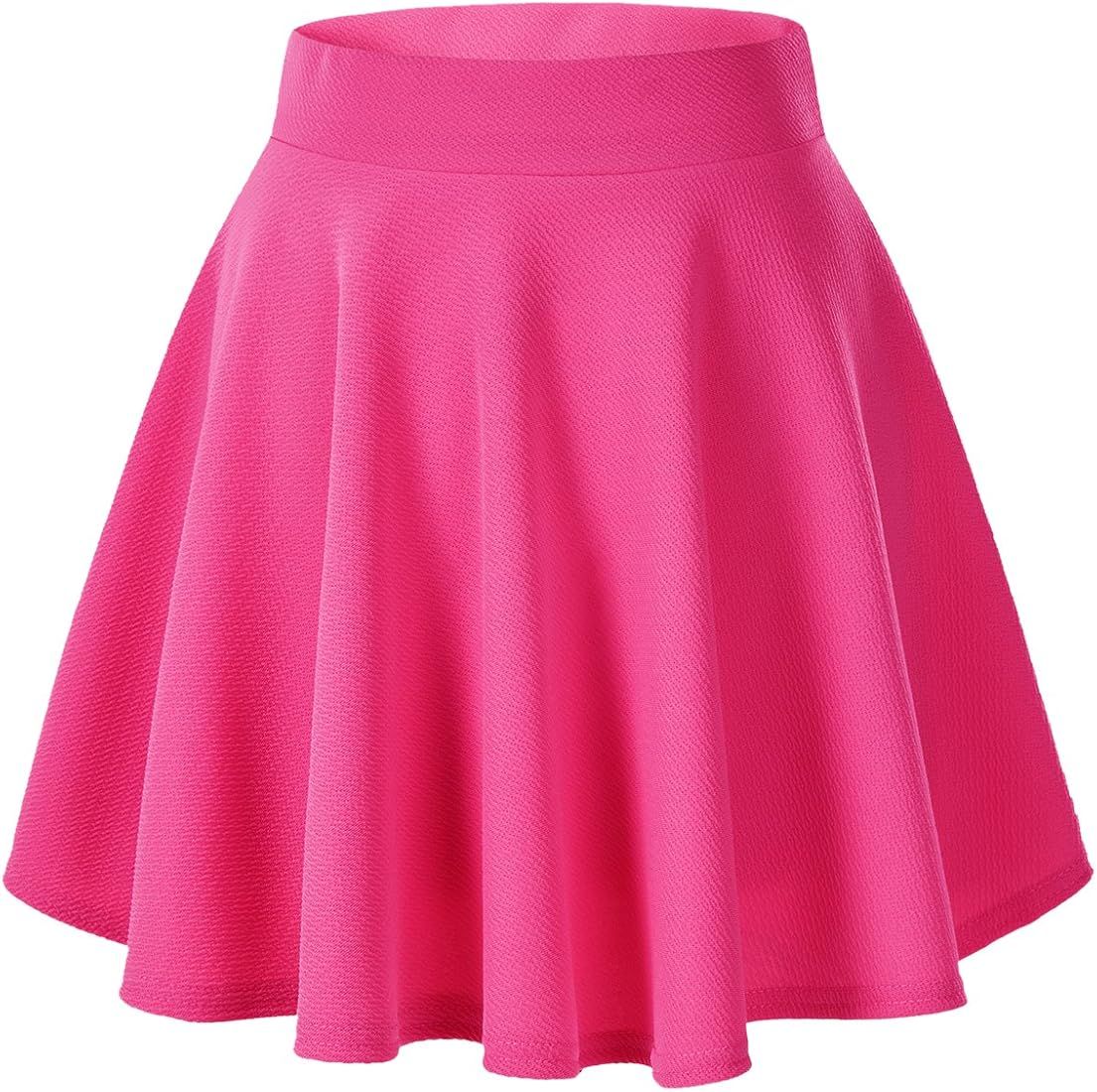 EXCHIC Women's Casual Basic Versatile Stretchy Waist Skirt Flared Pleated Mini Skater Skirt | Amazon (US)