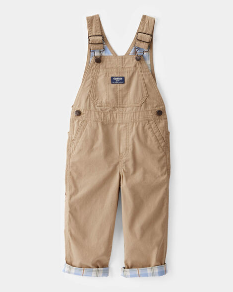 Toddler Lightweight Plaid-Lined Canvas Overalls - Khaki | Carter's Inc