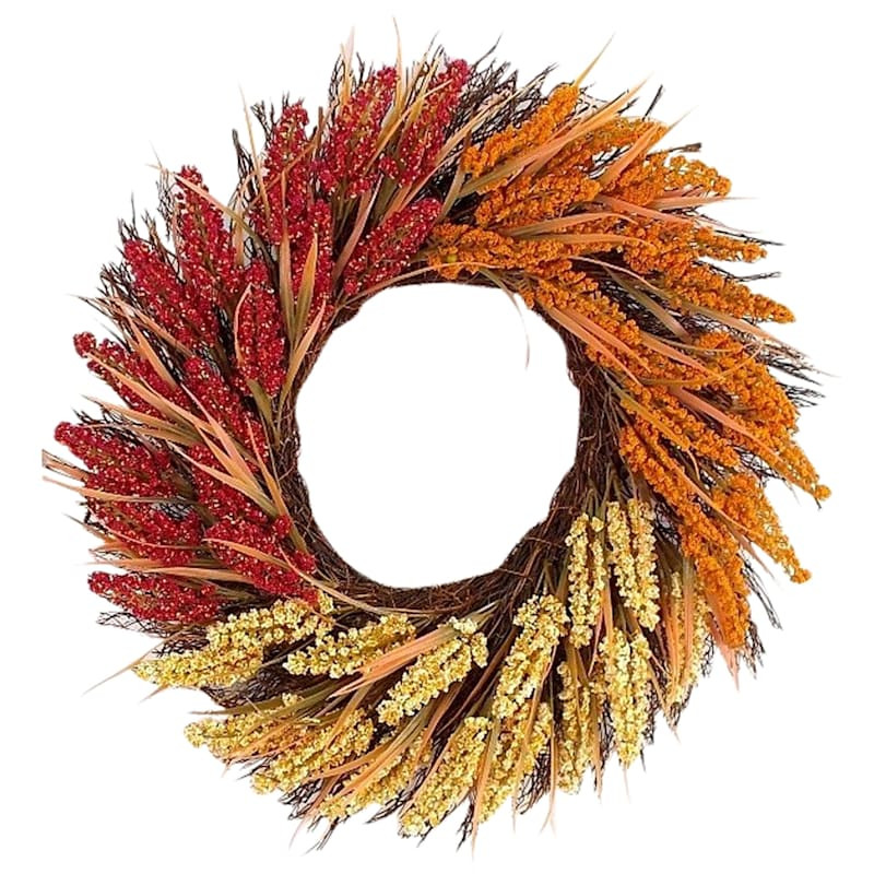 Orange, Yellow & Red Heather Wreath, 22" | At Home