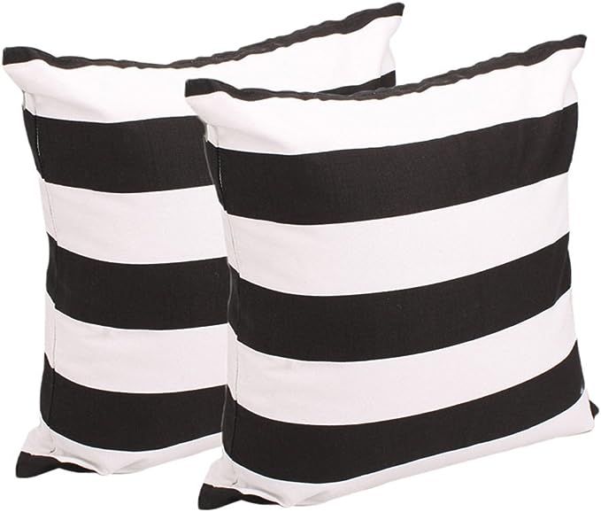 Leaveland White and Black Stripe Set of 2 18x18 Inch Cotton Linen Square Throw Pillow Case Decora... | Amazon (US)