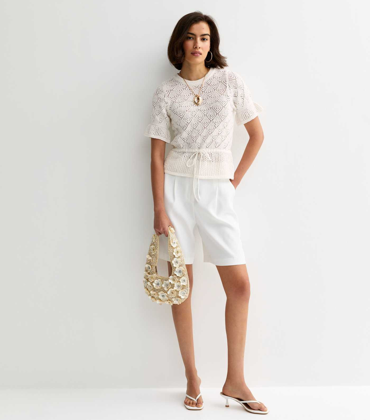 Cream Flower Shell Beaded Grab Bag | New Look | New Look (UK)