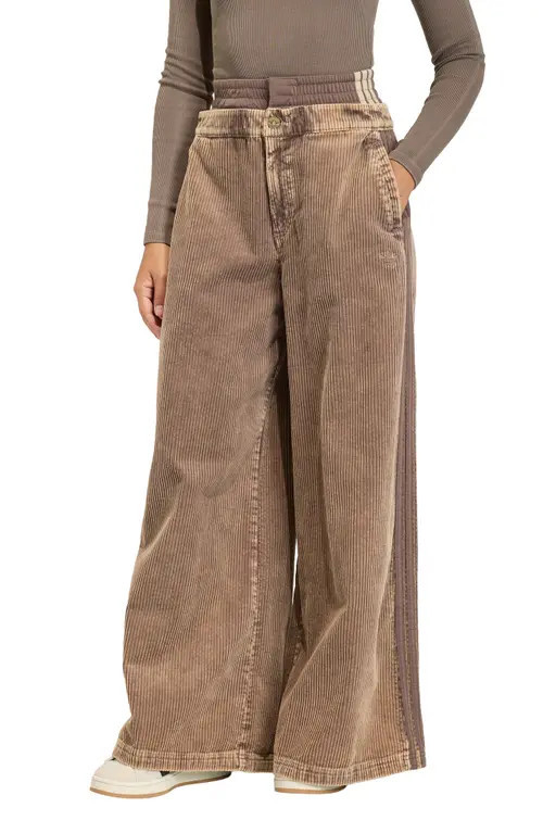 adidas Originals Side Stripe Corduroy Wide Leg Pants in Earth Strata at Nordstrom, Size Medium | Nordstrom