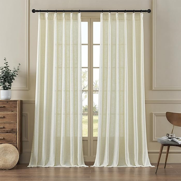 MASWOND Pinch Pleated Linen Sheer Curtains 84 Inch Length 2 Panels for Living Room Bedroom Semi S... | Amazon (US)