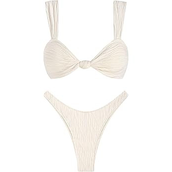 ZAFUL 2025 Cheeky Bikini Sets for Women High Cut Swimsuit Textured Ribbed Bikini Thong Bathing Su... | Amazon (US)