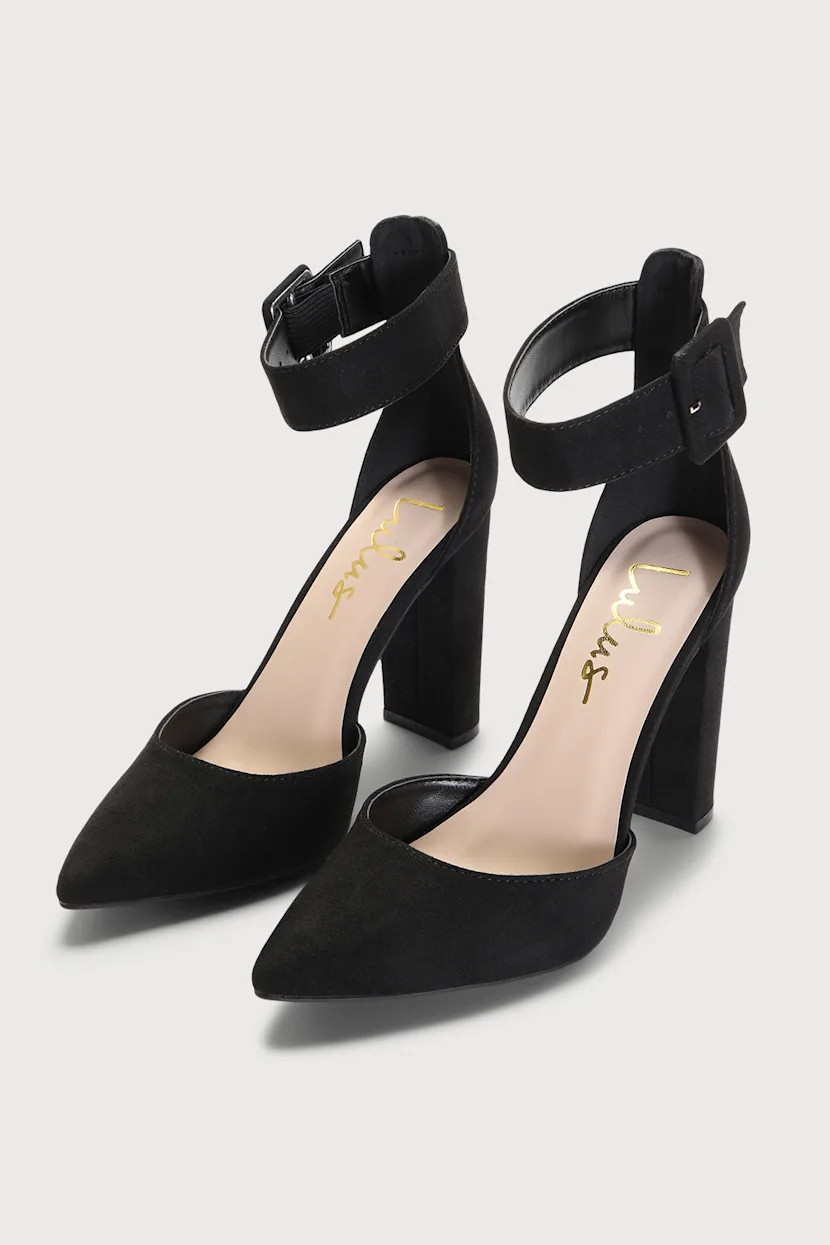 Nadiana Black Suede Pointed-Toe Ankle Strap Pumps | Lulus (US)
