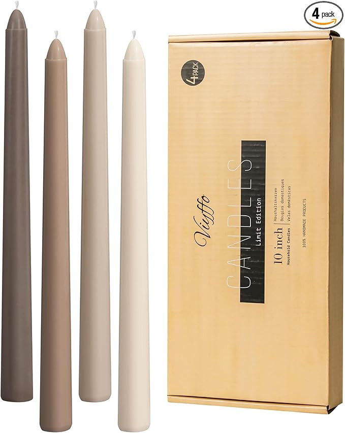 Viyffo Taper Candles 10 Inch Brown Set of 4 Unscented, Dripless, Smokeless Long Tall Tapered Cand... | Amazon (US)
