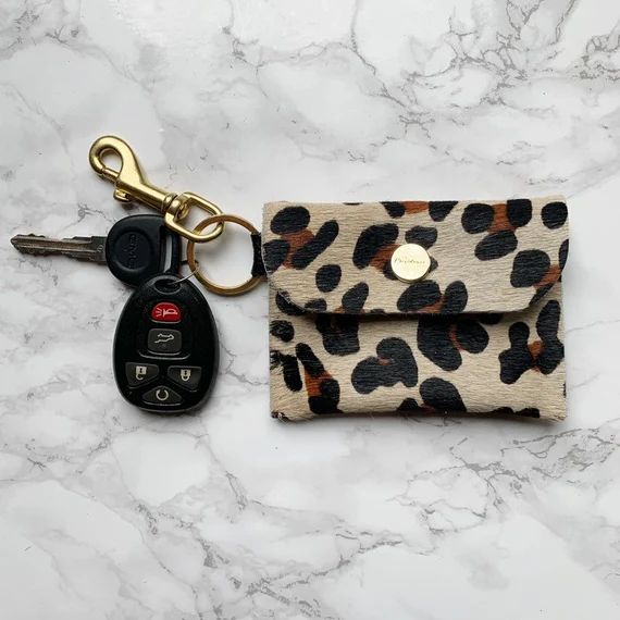 Light Leopard Print Leather Keychain Wallet - Hair on Hide Leather | Etsy (US)