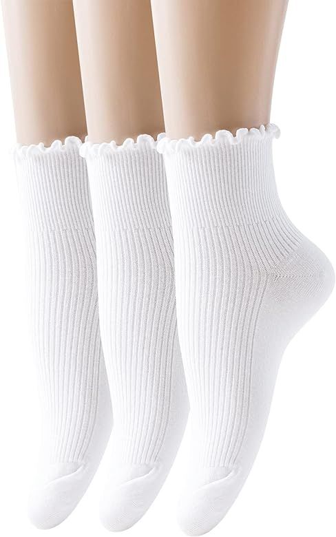 SEMOHOLLI Women Socks, Women Ankle Socks, Lovely double needle solid color Lace edge relent lady soc | Amazon (US)