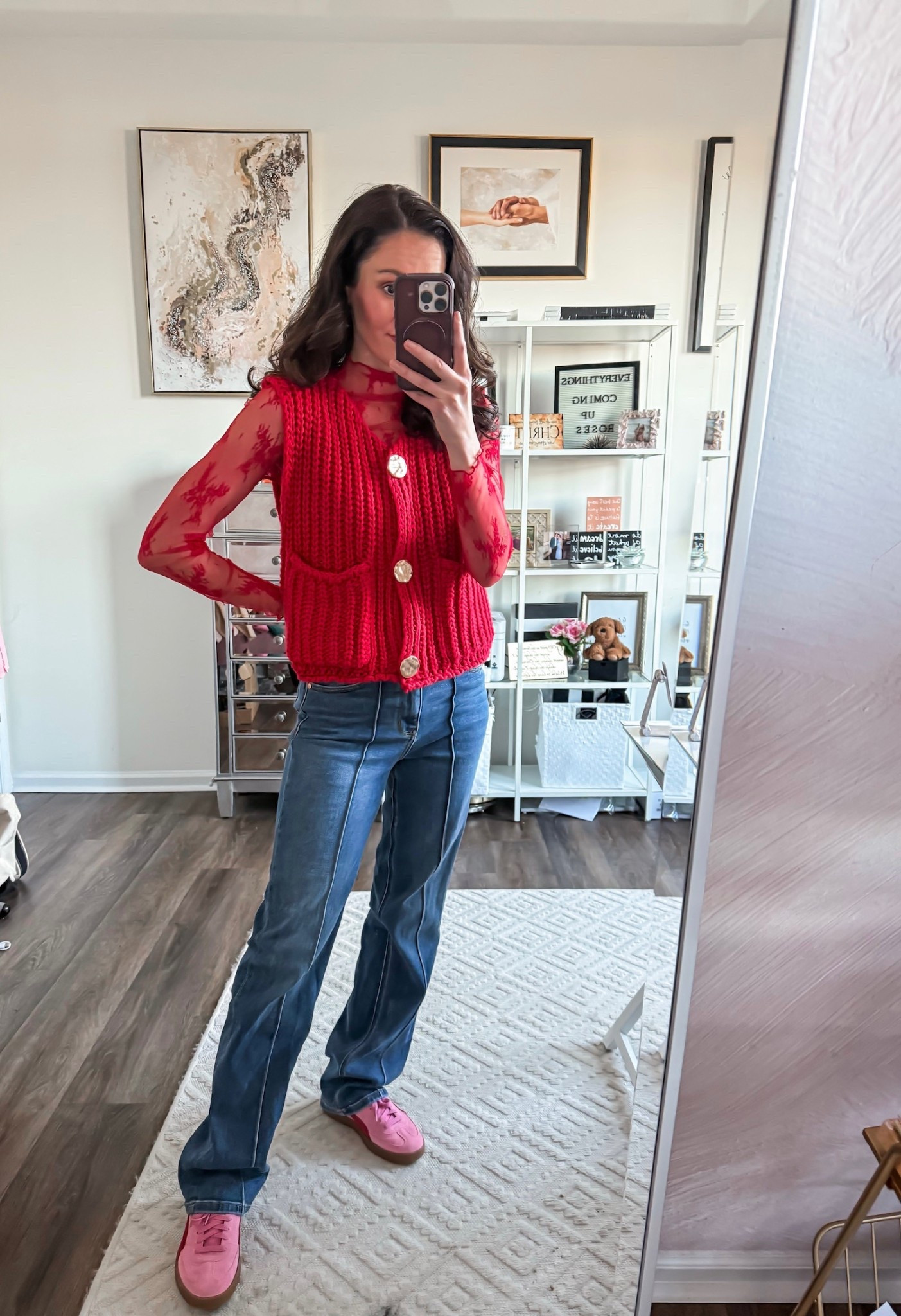 Amazon fashion finds - Judy blue jeans, red lace top, red sweater vest 

#LTKSeasonal