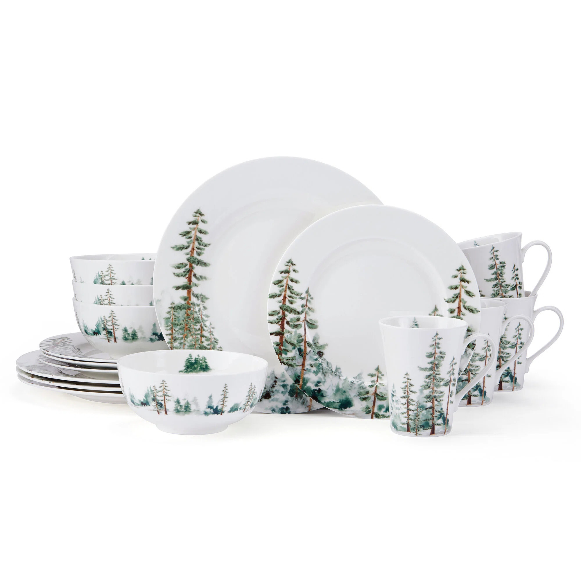 Mikasa Watercolor Forest 16-Piece Lightweight Chip-Resistant Bone China Dinnerware Set, Service f... | Wayfair North America