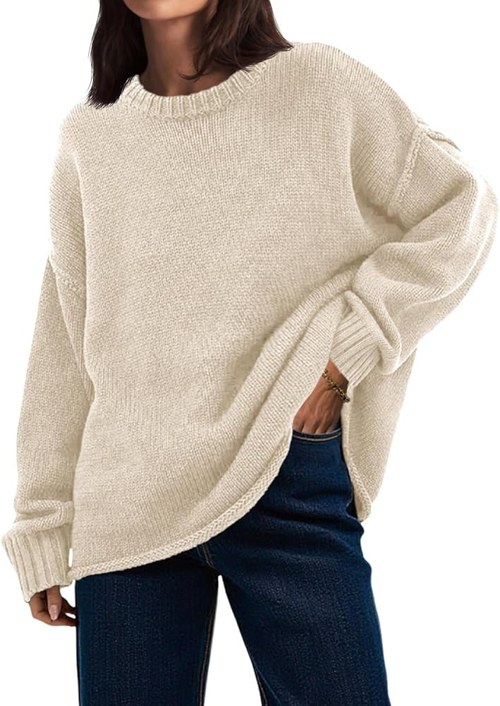 Saodimallsu Womens Oversized Crew Neck Sweaters Long Sleeve Slouchy Knit Fall Casual Loose Pullov... | Amazon (US)