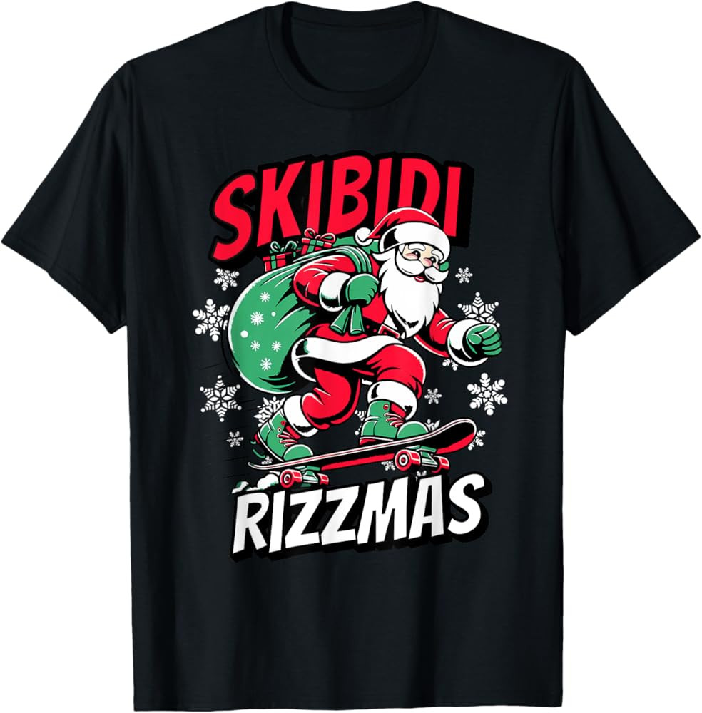 Retro Skibidi Rizzmas Funny Santa Clause Skating Board Xmas T-Shirt | Amazon (US)