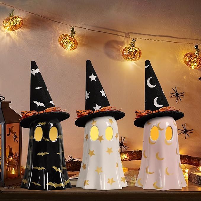 DAZONGE Ghost Halloween Decor, Set of 3 Ceramic Halloween Ghost Decorations Indoor, Ghost Decor w... | Amazon (US)