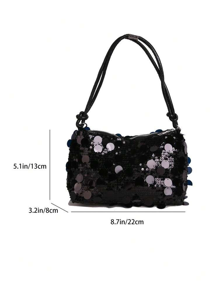 1pc Gold-Color Crescent Moon Shaped PVC Sequin Shoulder Bag For Women | SHEIN
