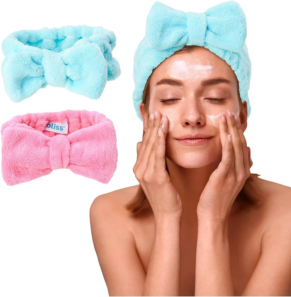Bliss Women's Spa Headband - 2 Pack Microfiber Makeup Headband with Bow - Hair Band for Washing F... | Amazon (US)