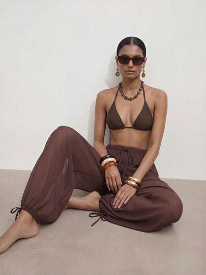 Zivah New Women's Vacation Casual Beach Pool Party Semi-Sheer Chiffon Elastic Waist Cover-Up Pant... | SHEIN